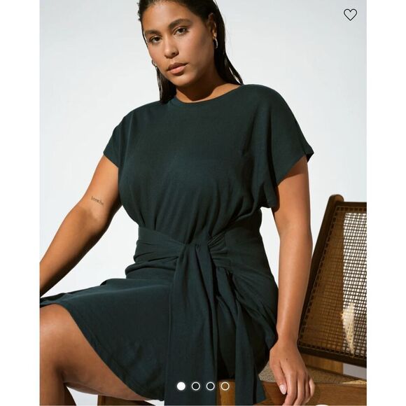 Universal standard Misa linen jersey tie dress ‘deep sea’ green - Picture 2 of 11